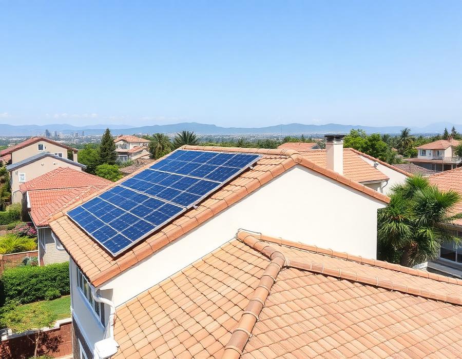 Telhado residencial com painéis solares instalados